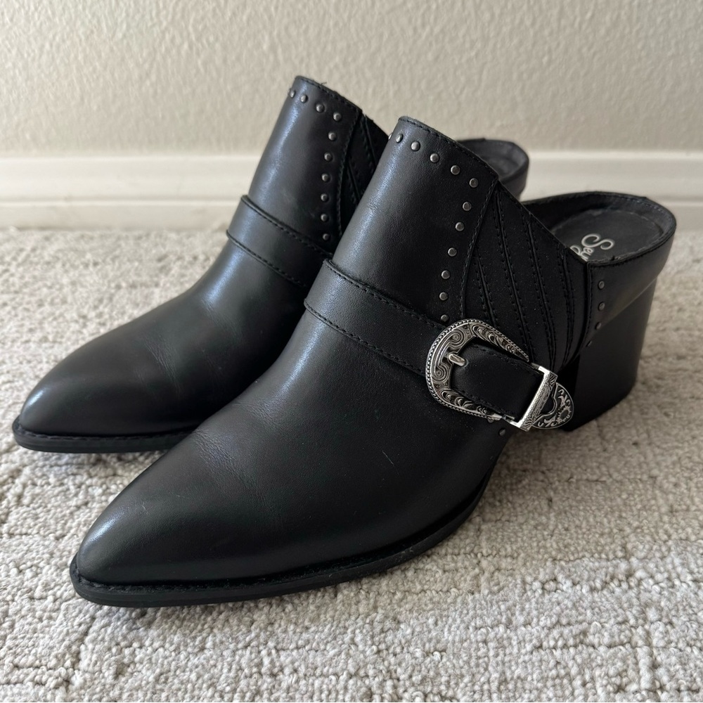 Seychelles Moto Western Mule Bootie Leather Black Sz 9.5